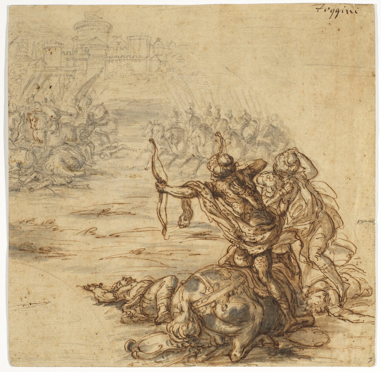 En kampscene uden for en befæstet by, 1600-tallet af Giovanni Battista Foggini
