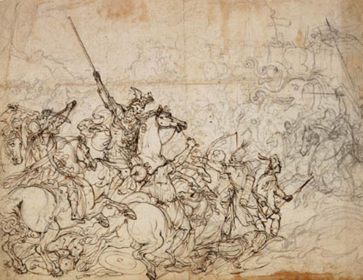 Kampscene med elefanter og orientalere af Giovanni Battista Foggini
