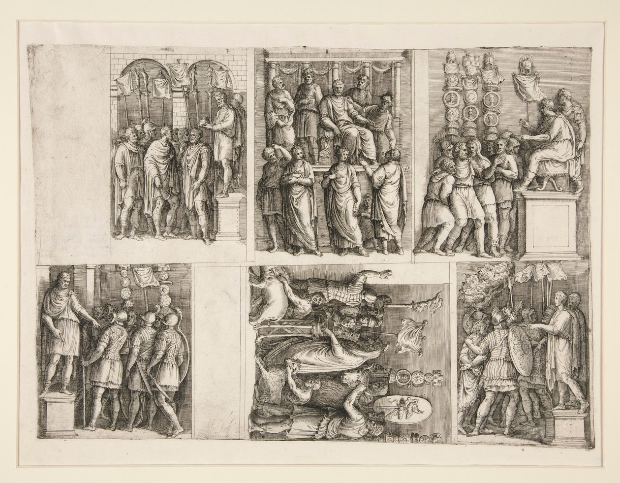 Seks vignetter fra Trajans liv af Giovanni Battista Franco (called Il Semolei)