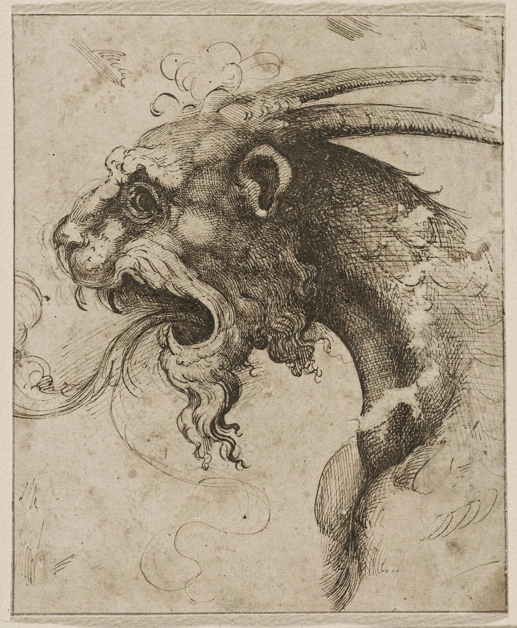 Hoved af en Chimera par Franco (kaldet Semolei) (pen, brunt indisk blæk på papir) af Giovanni Battista Franco