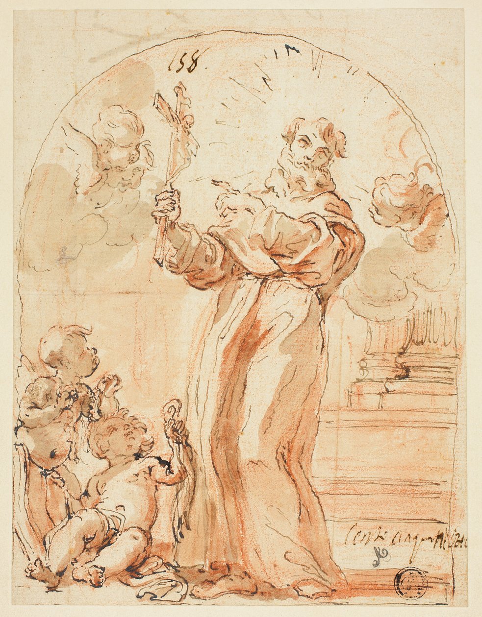 Stående franciskanerhelgen med krucifiks af Giovanni Battista Gaulli