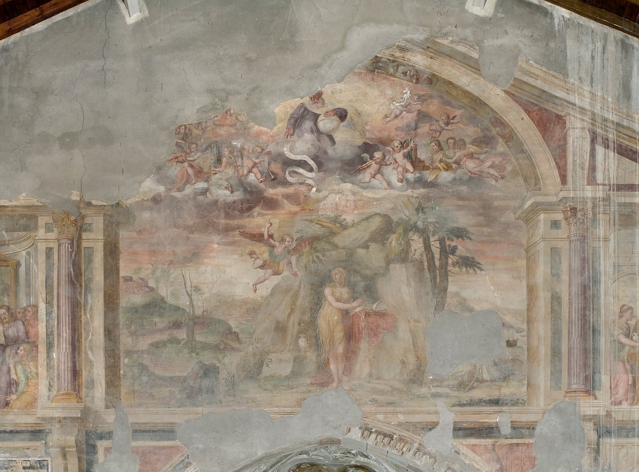Maria Magdalena i ørkenen, detalje af 3496121 (fresco) af Giovanni Battista Guerinoni