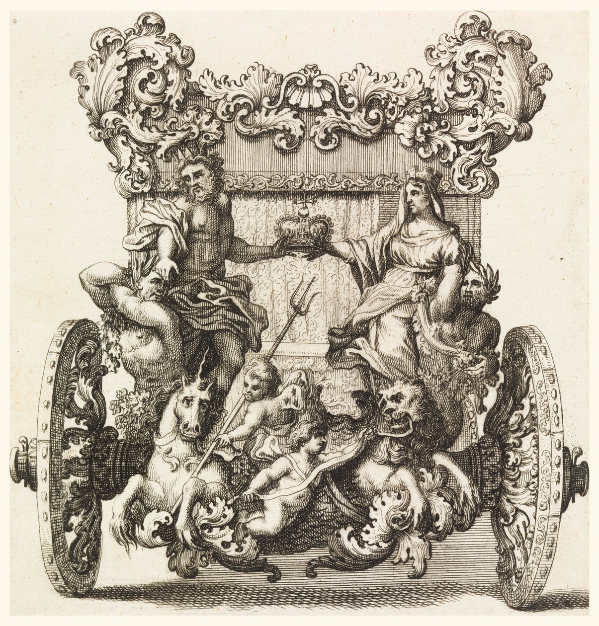 Set bagfra af Lord Catelmaines første vogn Bygget i 1686 af Andrea Cornely efter Ciro Ferri (1634-1689) af Giovanni Battista Lenardi