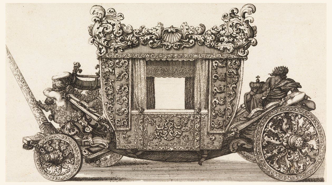 Set fra siden af Lord Castelmaines første vogn (1686) Bygget i 1686 af Andrea Cornely efter Ciro Ferri, 1687-1700 af Giovanni Battista Lenardi