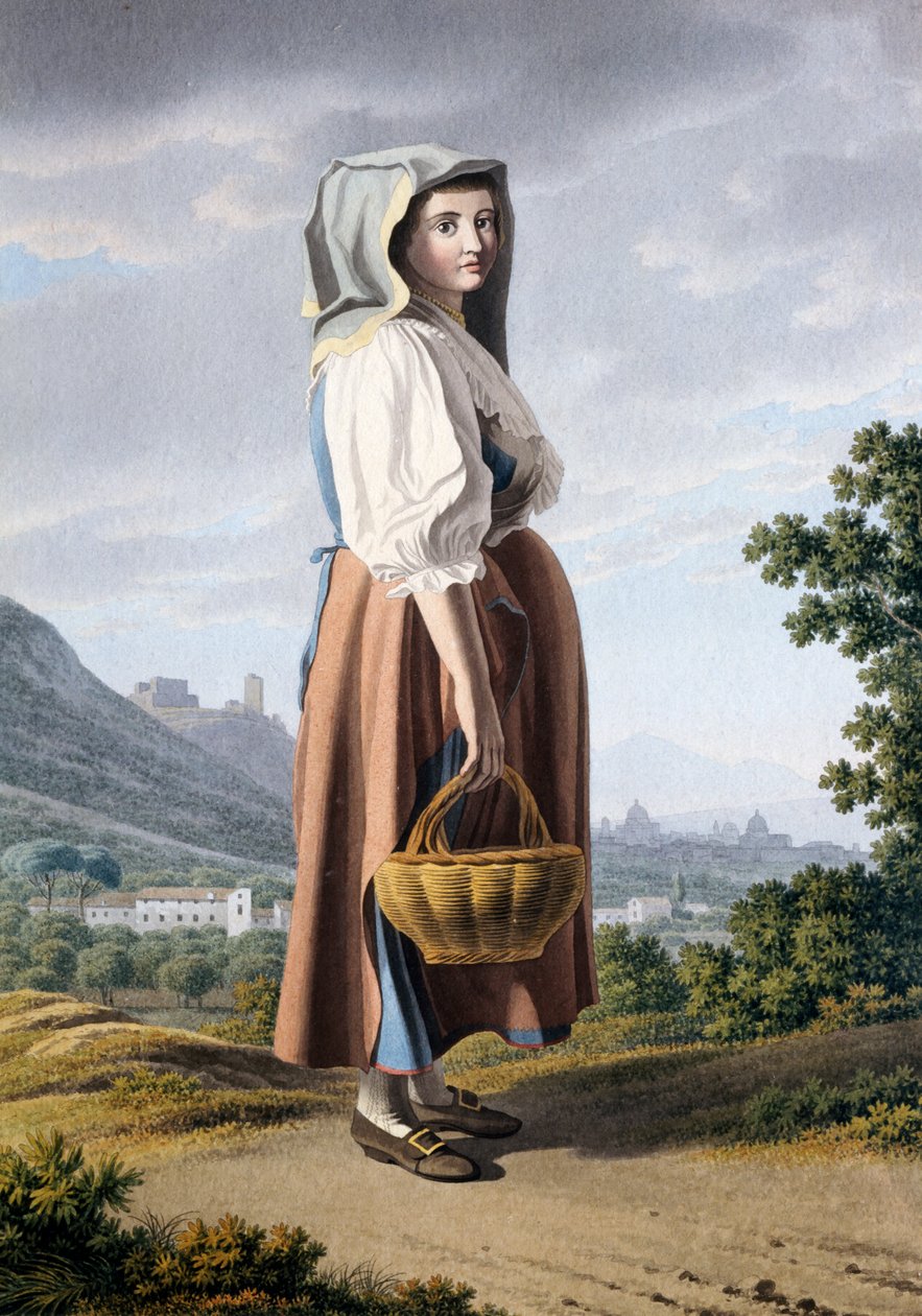 Bonde i baggrunden af Maddaloni, af Giovan Battista Lusieri (ca 1755-1821), akvarel på papir 32x23 cm, Italien af Giovanni Battista Lusieri