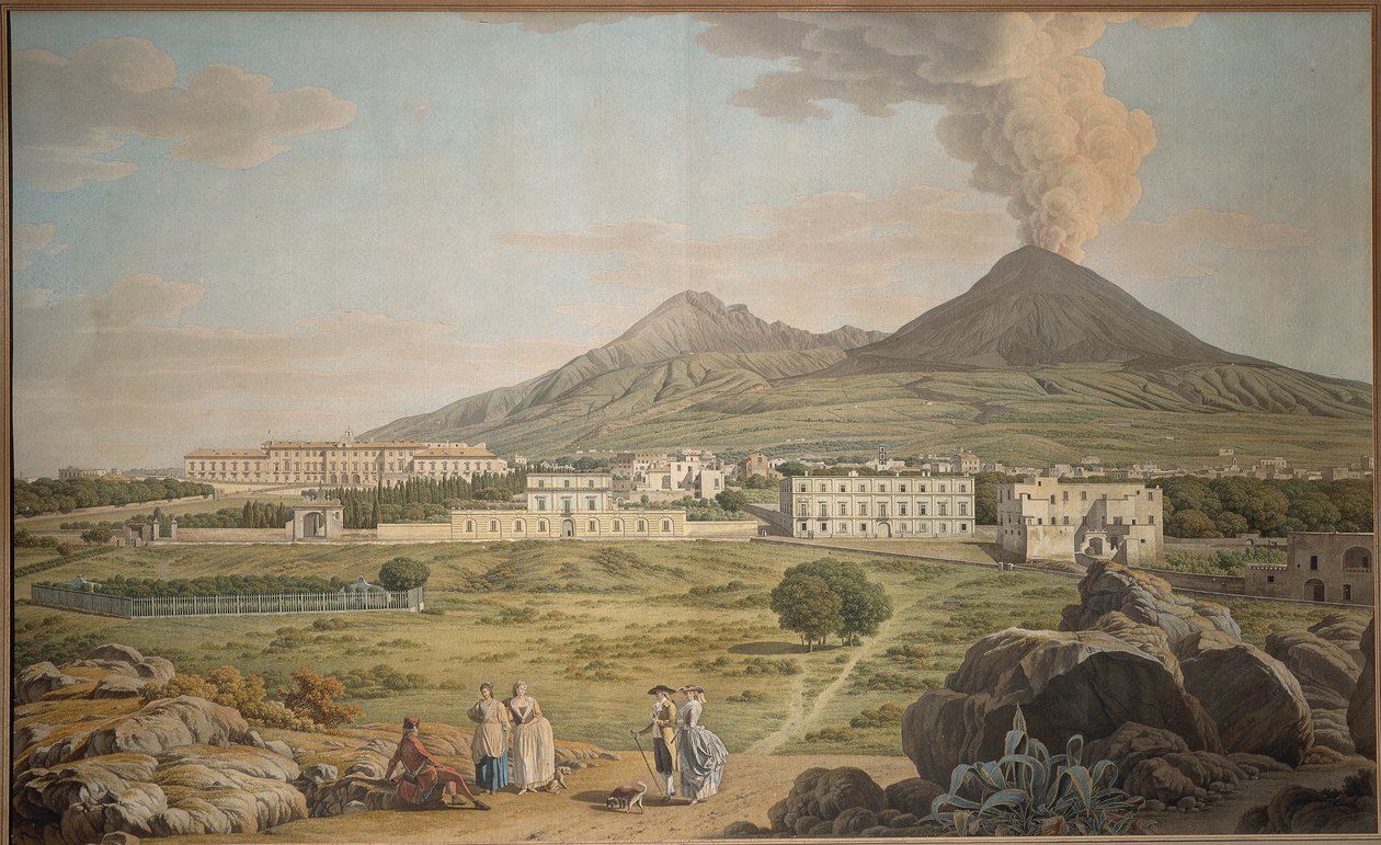 Vesuvs skråninger fra Portici med udsigt over Bourbon-paladset, af Giovan Battista Lusieri, gouache. af Giovanni Battista Lusieri