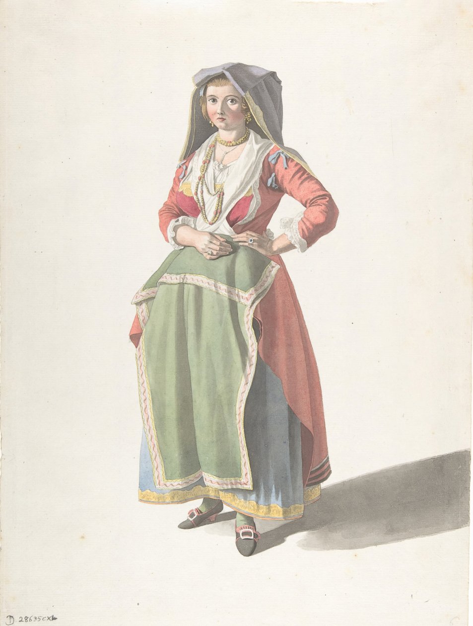 Ung kvinde, der står i traditionel napolitansk kjole, ca. 1775-1821. af Giovanni Battista Lusieri