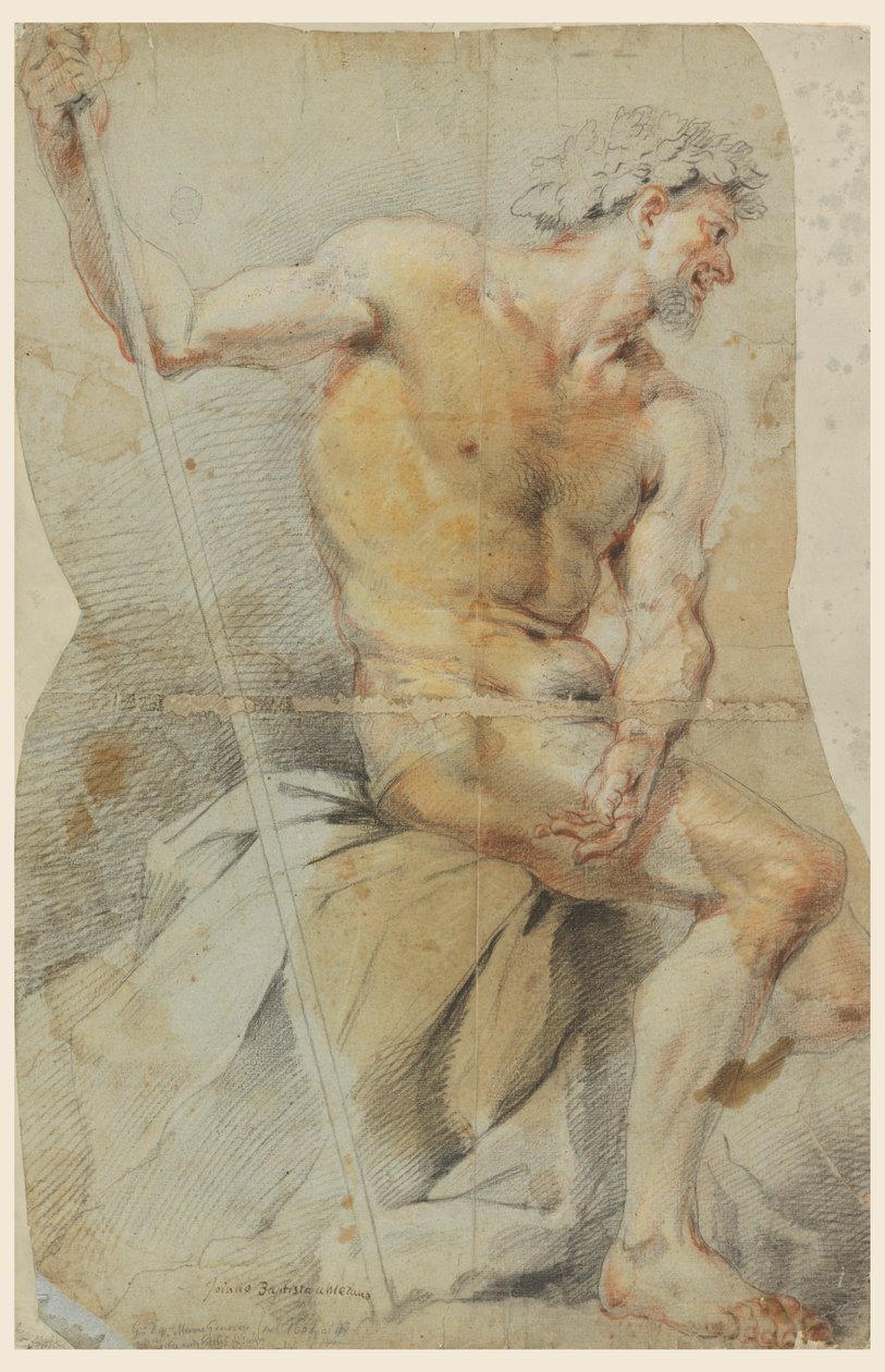 Studie af en nøgen ældre mand, Bacchus eller en af hans ledsagere af Giovanni Battista Merano