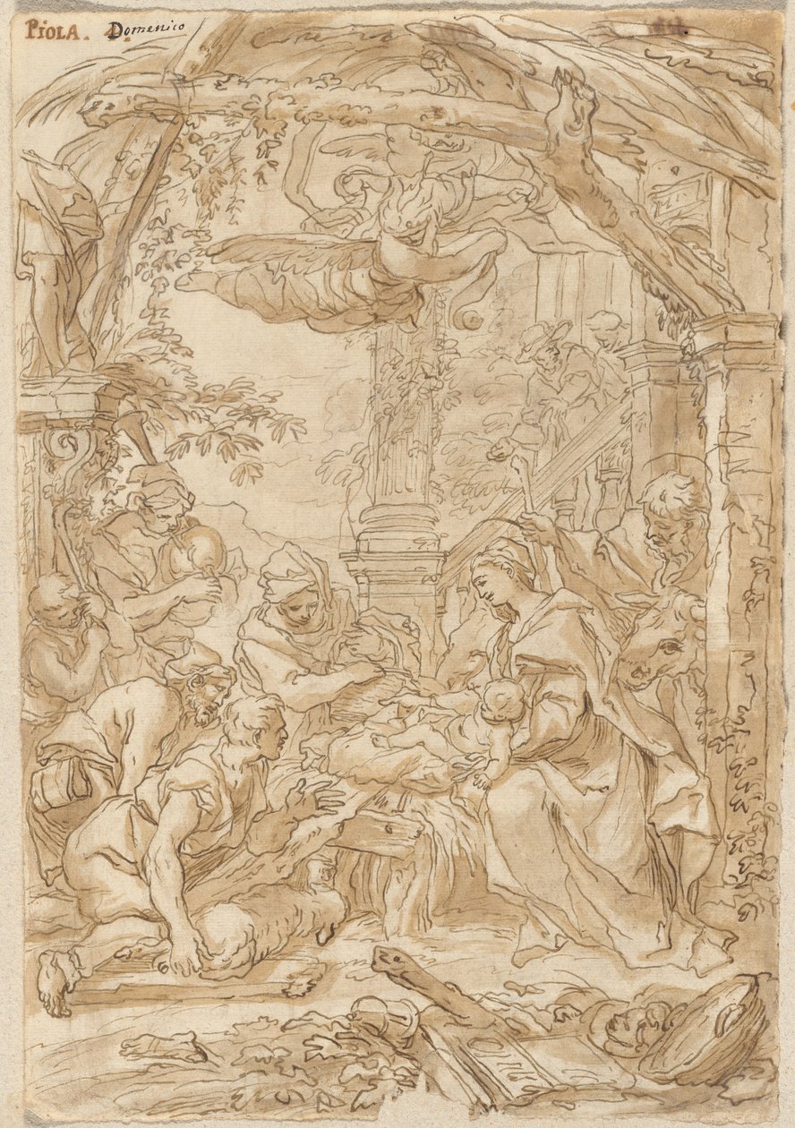 Hyrdernes tilbedelse, ca. 1680-1690 (tegning med pen og blæk) af Giovanni Battista Merano