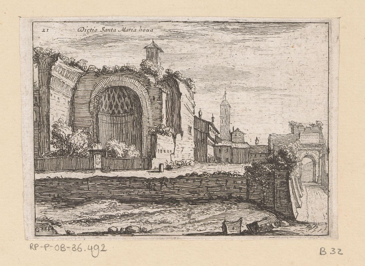 Resten van de Tempel van Venus en Roma te Rom Bag Santa Maria nova (titel på objekt) Gezichten op Rom (serietitel) Nogle udsigter og perspektiver af ubeboede steder i Rom (serietitel) af Giovanni Battista Mercati