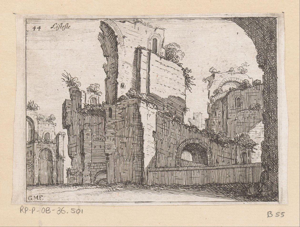 Rester af Caracalla-badene i Rom Listesso (titel på objekt) Udsigt over Rom (serietitel) Alcune vedute et prospettive di luoghi dishabitati di Roma (serietitel) af Giovanni Battista Mercati