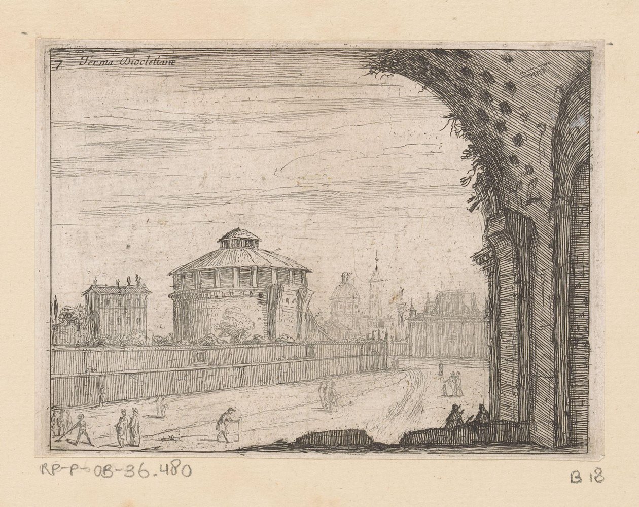 Rester af Diocletians bade i Rom Terma Diocletiane (titel på objekt) Udsigt over Rom (serietitel) Alcune vedute et prospettive di luoghi dishabitati di Roma (serietitel) af Giovanni Battista Mercati