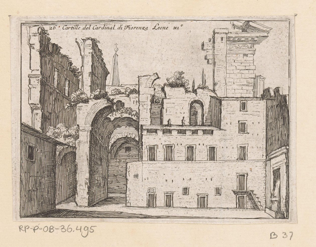 Resten van het Serapeum te Rom Kartille af kardinal di Fiorenza Leone XI (titel på objekt) Gezichten op Rom (serietitel) Nogle udsigter og perspektiver af ubeboede steder i Rom (serietitel) af Giovanni Battista Mercati