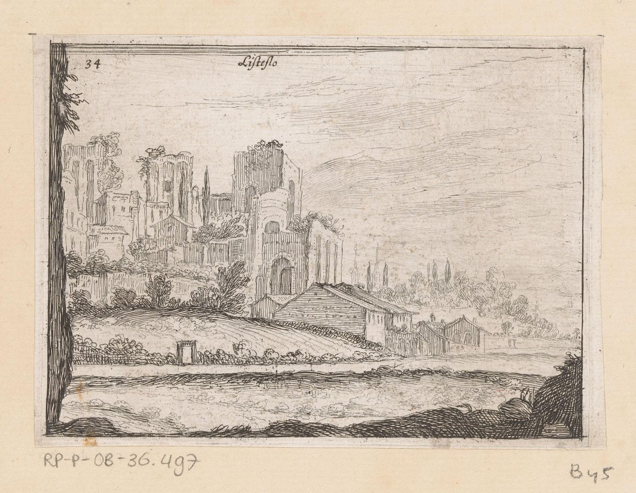 Ruïnes af Palazzo Maggiore te Rom Listesso (titel på objekt) Gezichten op Rom (serietitel) Nogle udsigter og perspektiver af ubeboede steder i Rom (serietitel) af Giovanni Battista Mercati