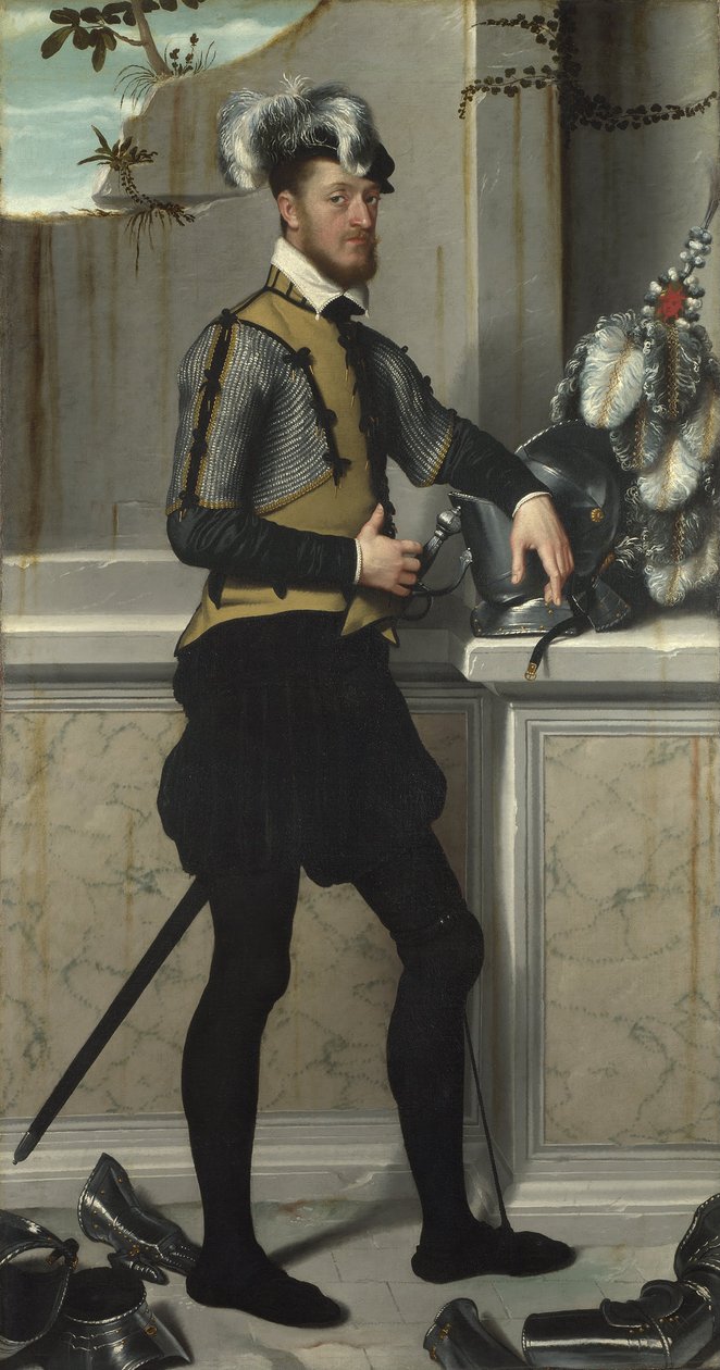 En ridder med sin turneringshjelm af Giovanni Battista Moroni