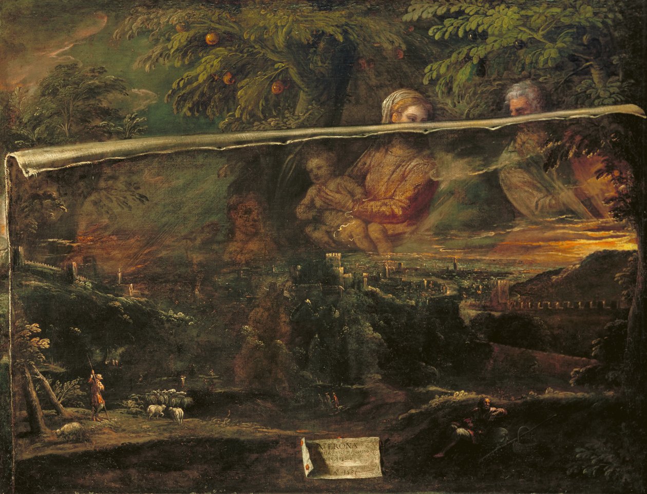 En vision af den hellige familie nær Verona, 1581 af Giovanni Battista Moroni