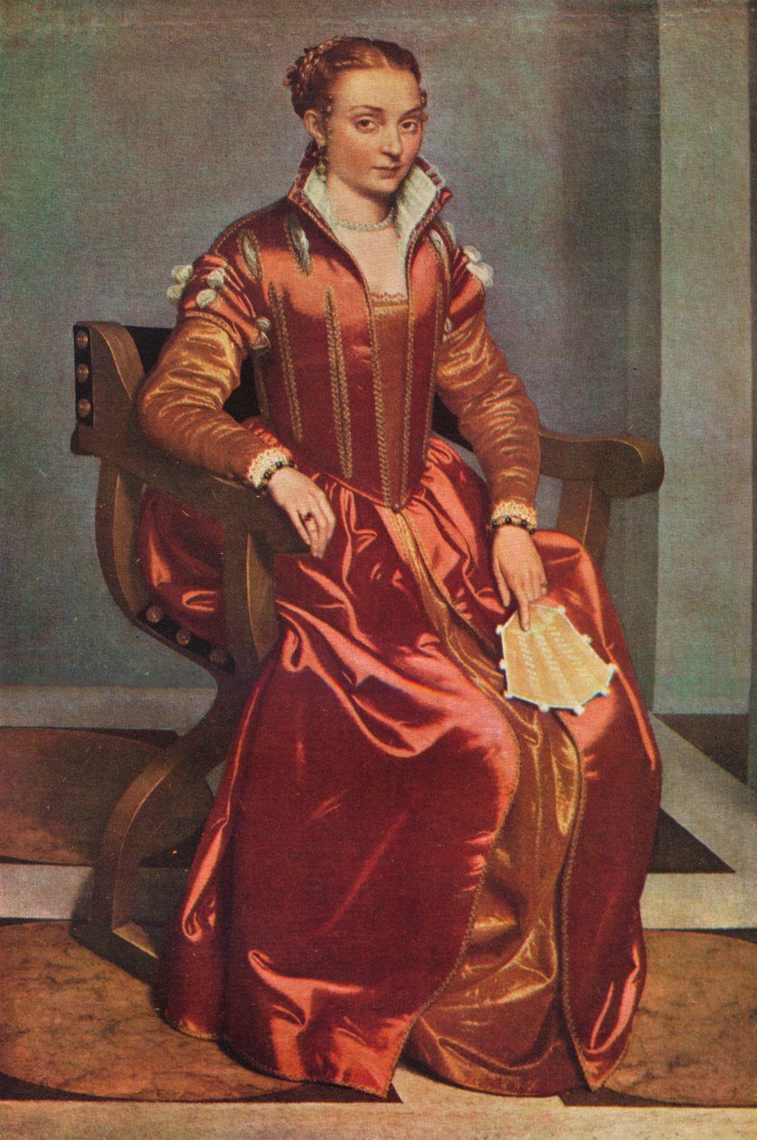 Portræt af en dame La Dama i Rosso, c1556-60 af Giovanni Battista Moroni