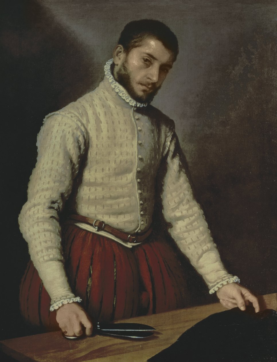 Portræt af en mand (Skrædderen) ca.1570 (olie på lærred) af Giovanni Battista Moroni
