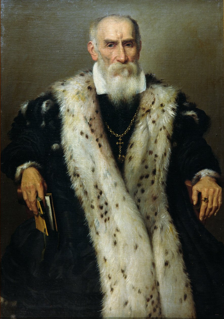 Portræt af en mand, muligvis Gian Gerolamo Albani (f.1509), Generale Collaterale i den venetianske republik, i uniformen af en officer fra de territoriale hjælpetropper af Giovanni Battista Moroni
