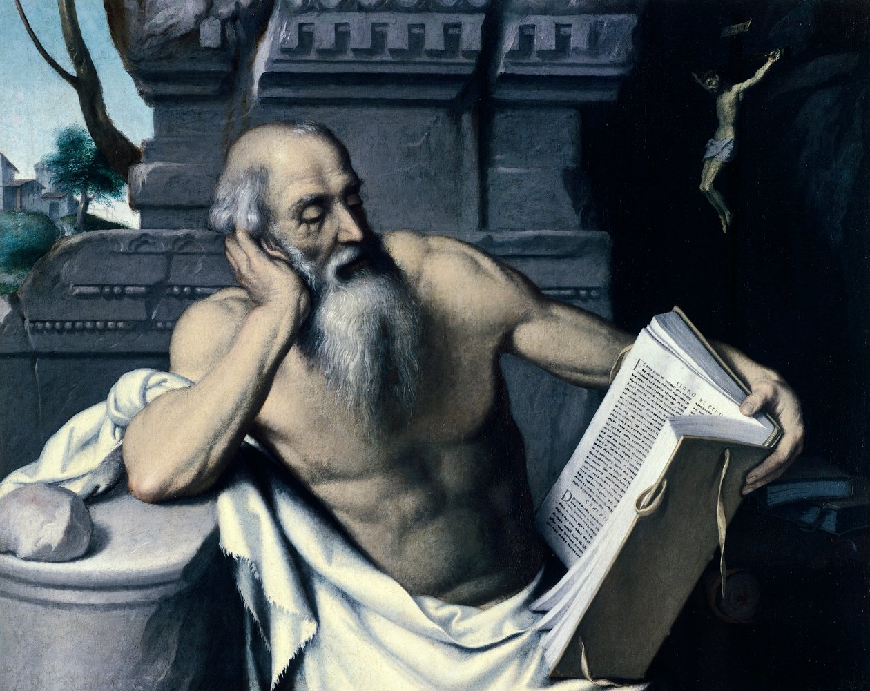 Sankt Hieronymus mediterer eller læser, af Giovanni Battista Moroni (ca 1525-1578), olie på lærred af Giovanni Battista Moroni
