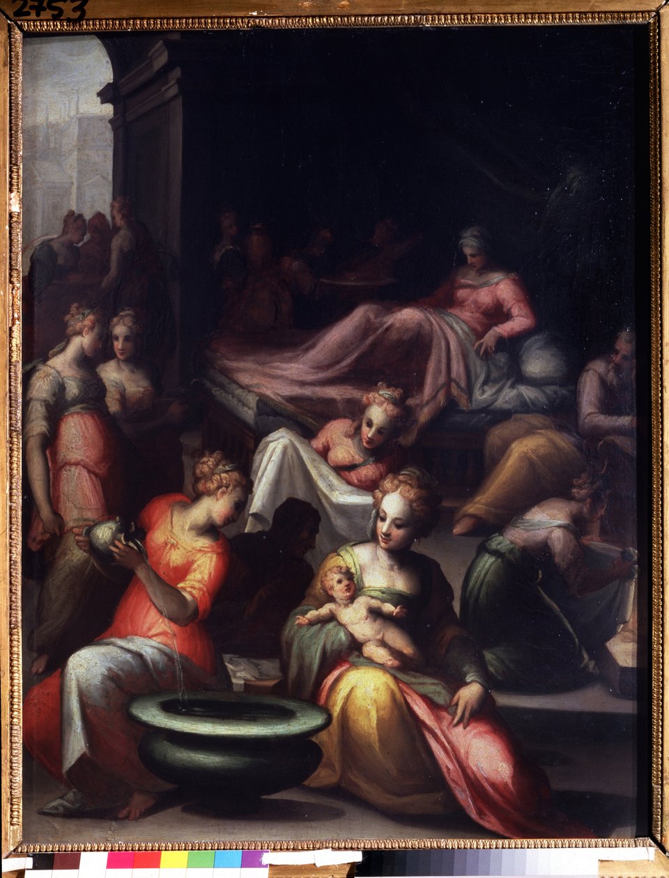 Johannes Døberens fødsel (Johannes Døberens fødsel). Maleri af Giovanni Battista Naldini (1537-1591). Olie på lærred. Sol: 89x74 cm. Florentinsk manerisme kunst. Pushkin Museum, Moskva. af Giovanni Battista Naldini