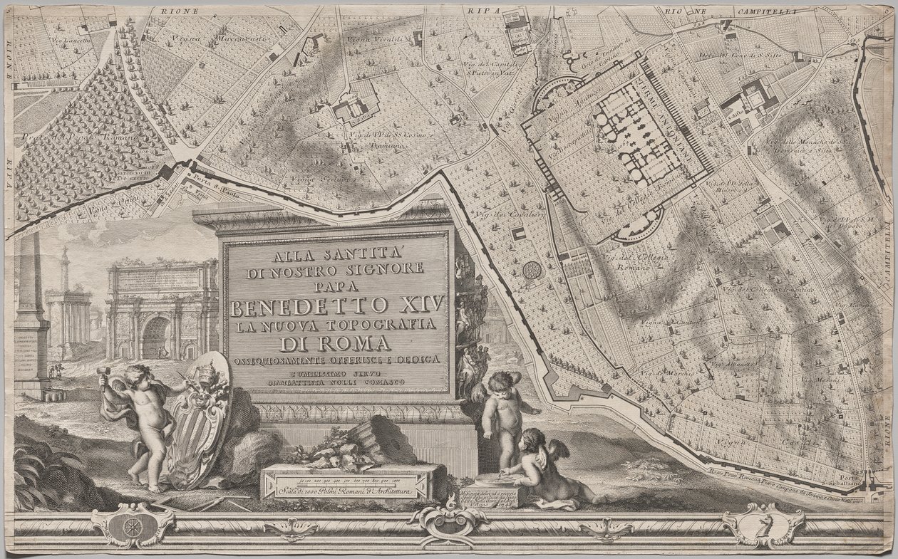 Nyt kort over Rom bragt frem i lyset af Giambattista Nolli i året MDCCXLVII, kendt som La Pianta Grande di Roma af Giovanni Battista Nolli