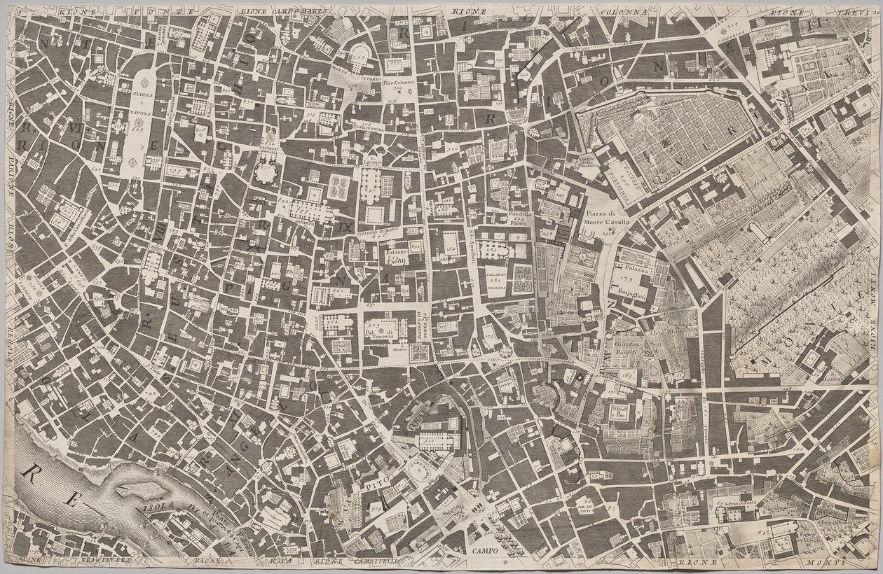Nyt kort over Rom bragt frem i lyset af Giambattista Nolli i året MDCCXLVII, kendt som La Pianta Grande di Roma af Giovanni Battista Nolli