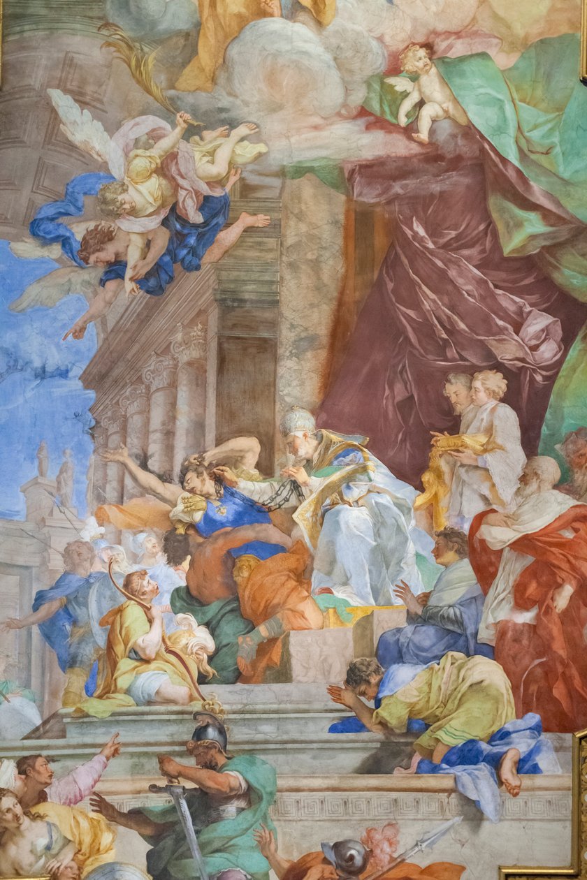Miraklet med kæderne i midten af kassen, detalje af Giovanni Battista Parodi