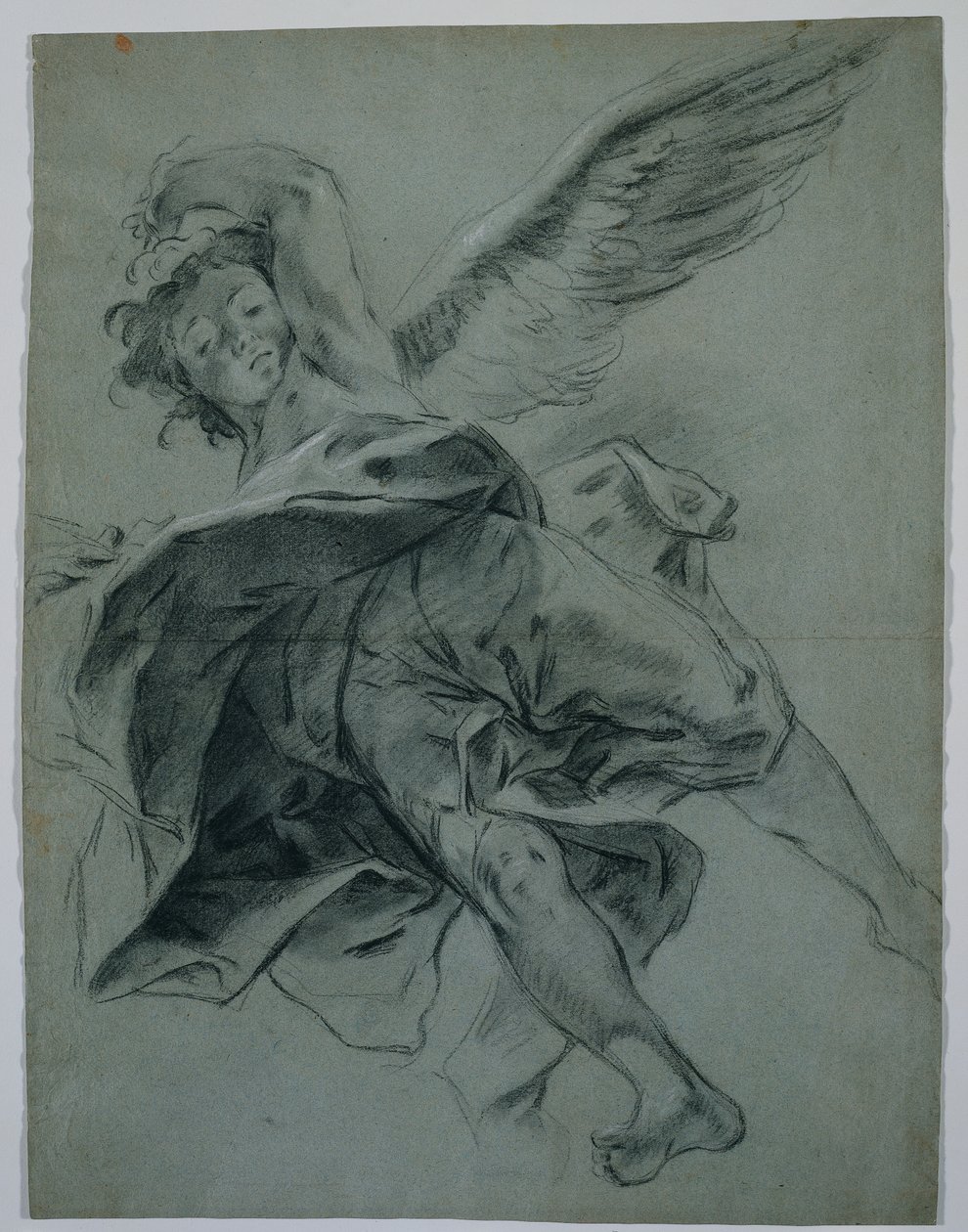 En flyvende engel (rekto); Studier af hænder, der spiller på instrumenter (verso) af Giovanni Battista Piazzetta