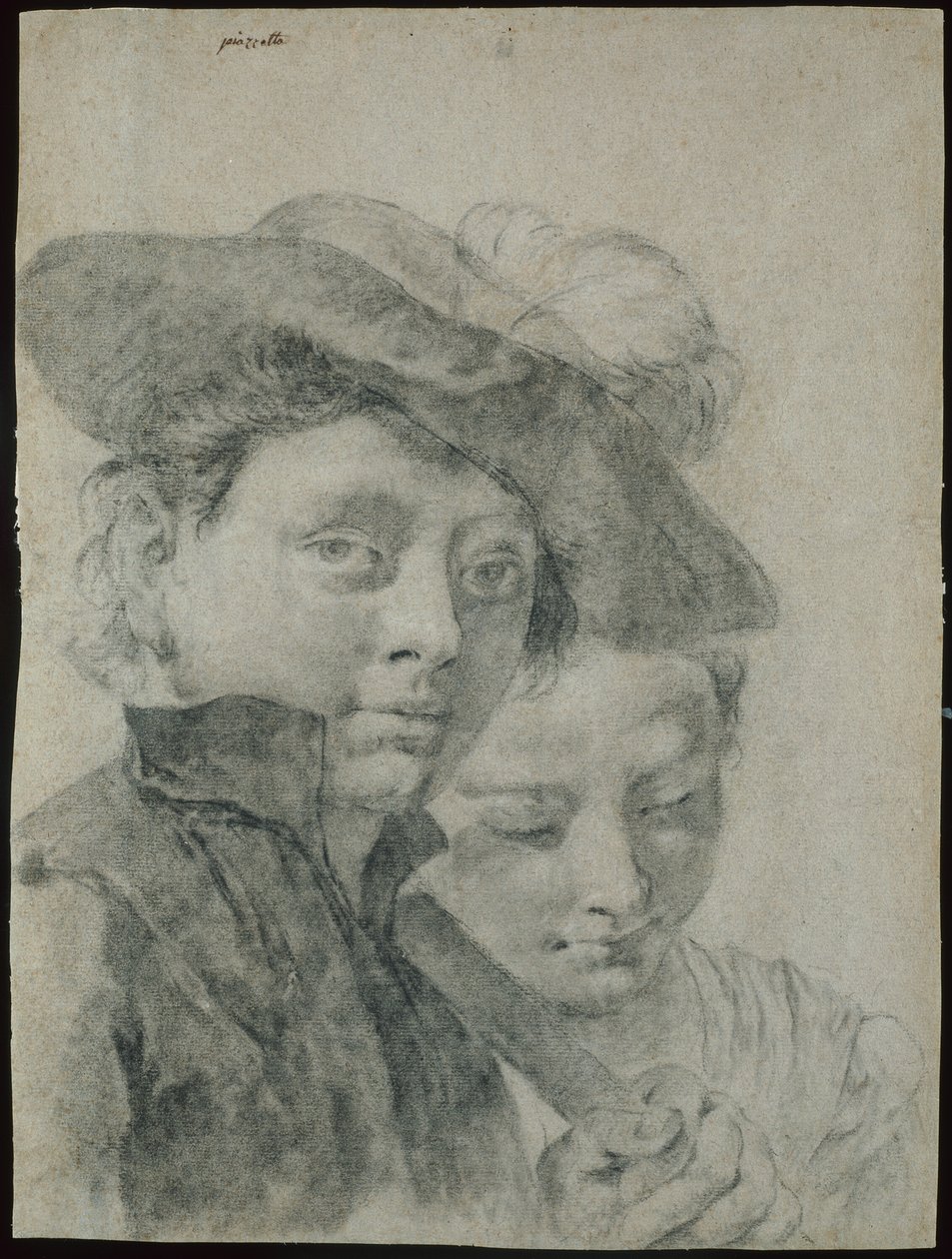En ung dreng iført en plymerhat og en ung pige af Giovanni Battista Piazzetta