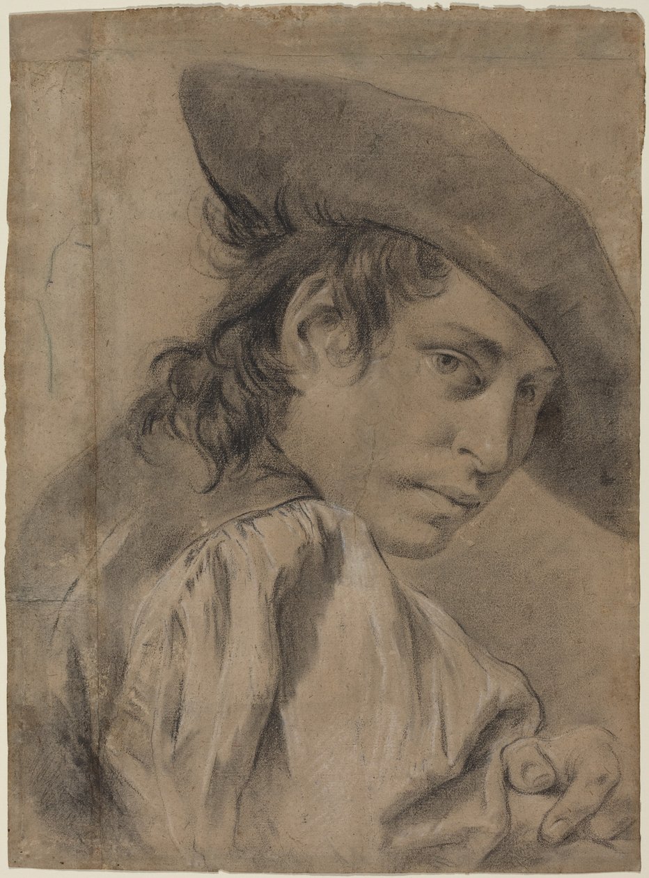 En ung mand med bredskygget hat af Giovanni Battista Piazzetta