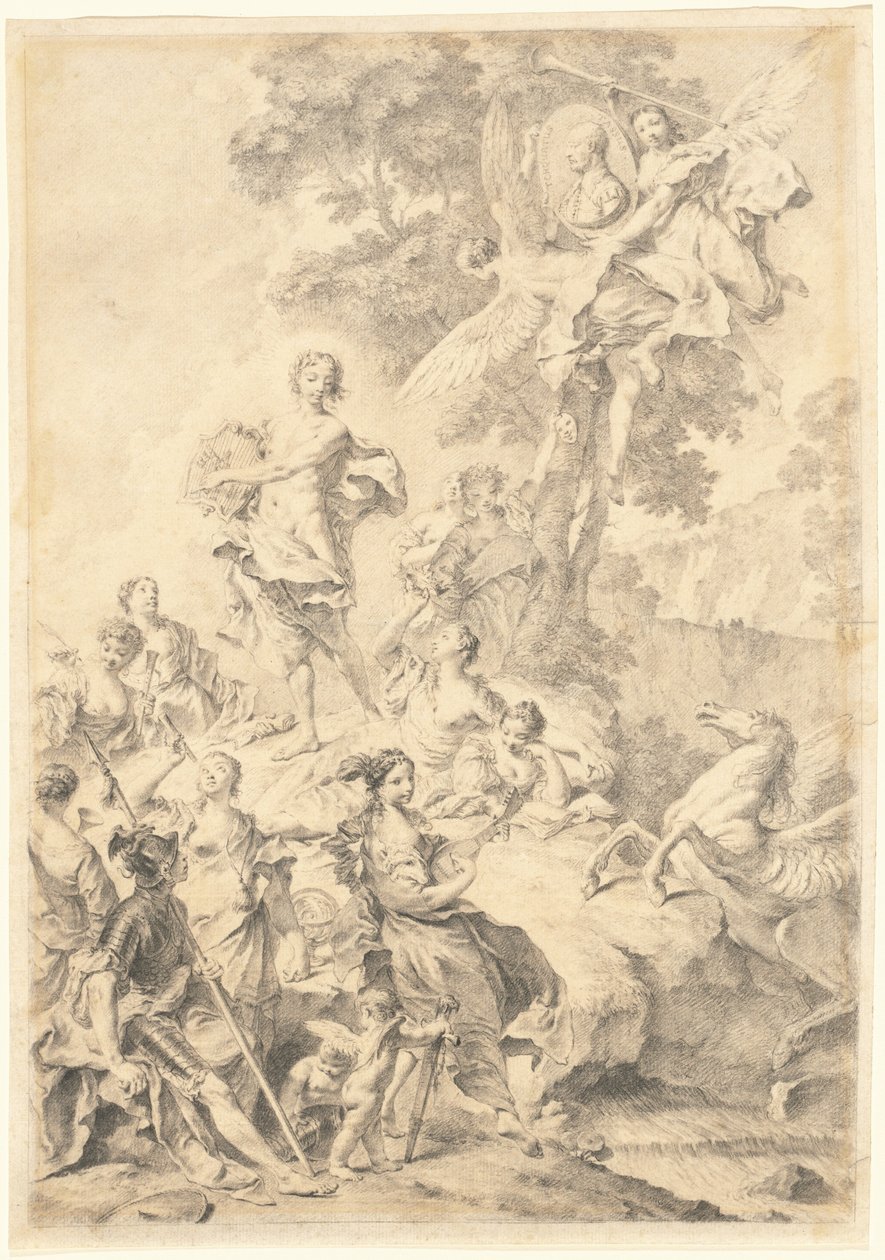 Apollo, muserne og Mars: Til lovsang for Tasso af Giovanni Battista Piazzetta