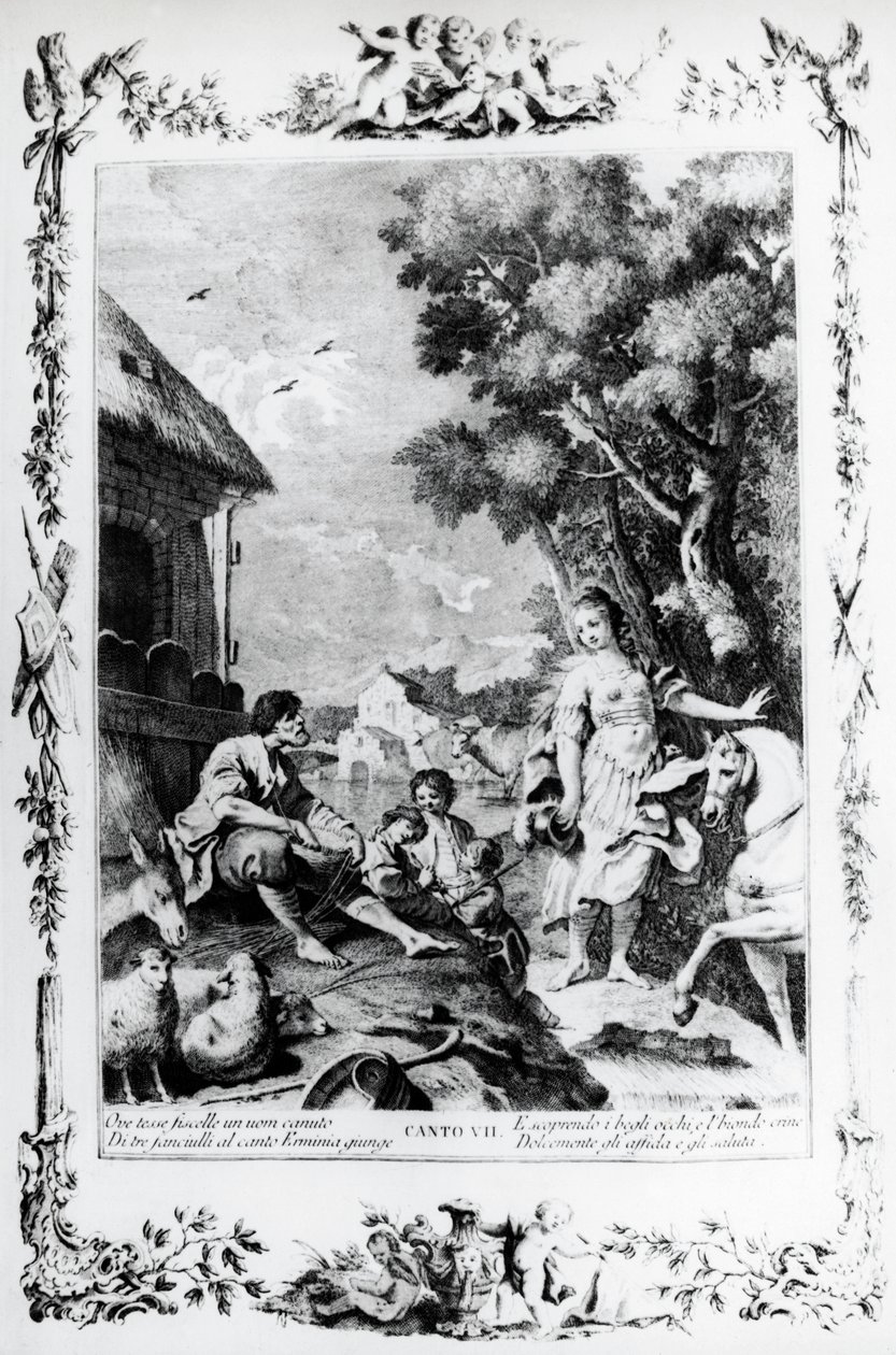 Erminia bliver mødt af hyrde, canto VII, Jerusalem leveret af Giovanni Battista Piazzetta