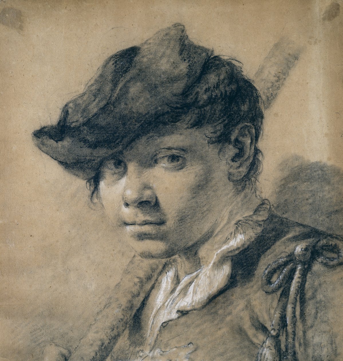 Head of a Youth (sort og hvidt kridt på brunt papir) af Giovanni Battista Piazzetta