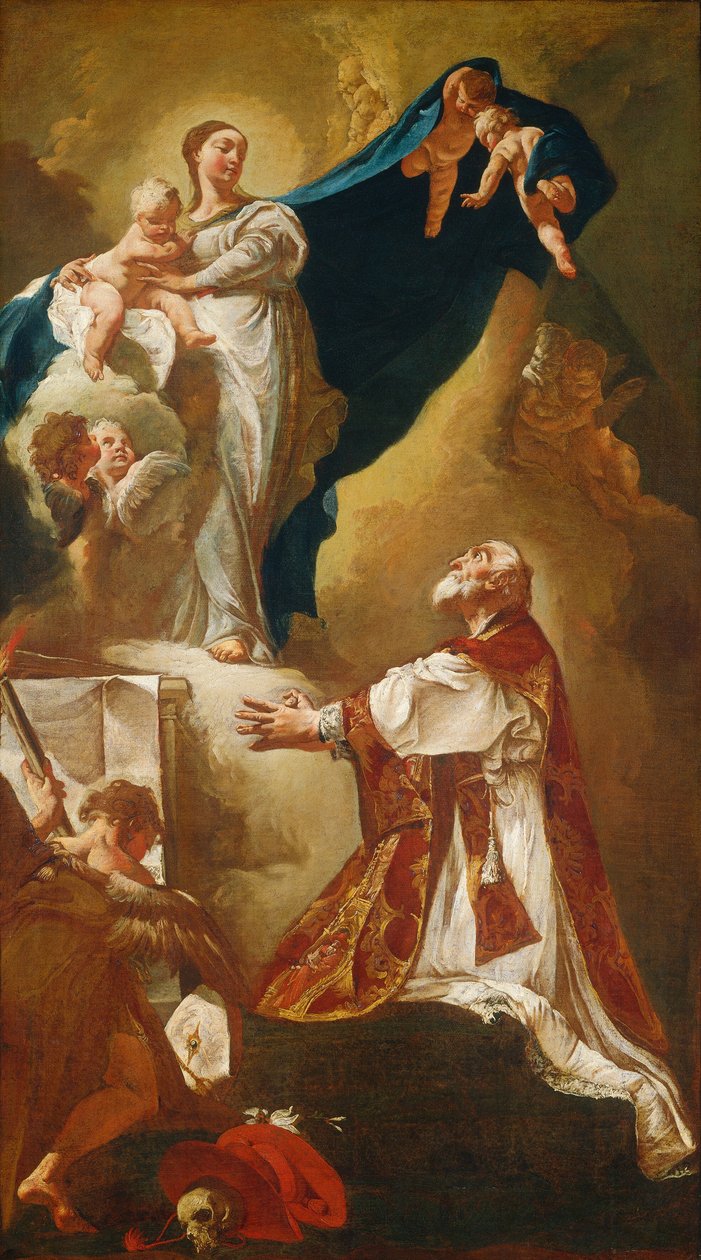 Madonna og barn viser sig for Saint Philip Neri, sandsynligvis 1725 eller senere. af Giovanni Battista Piazzetta
