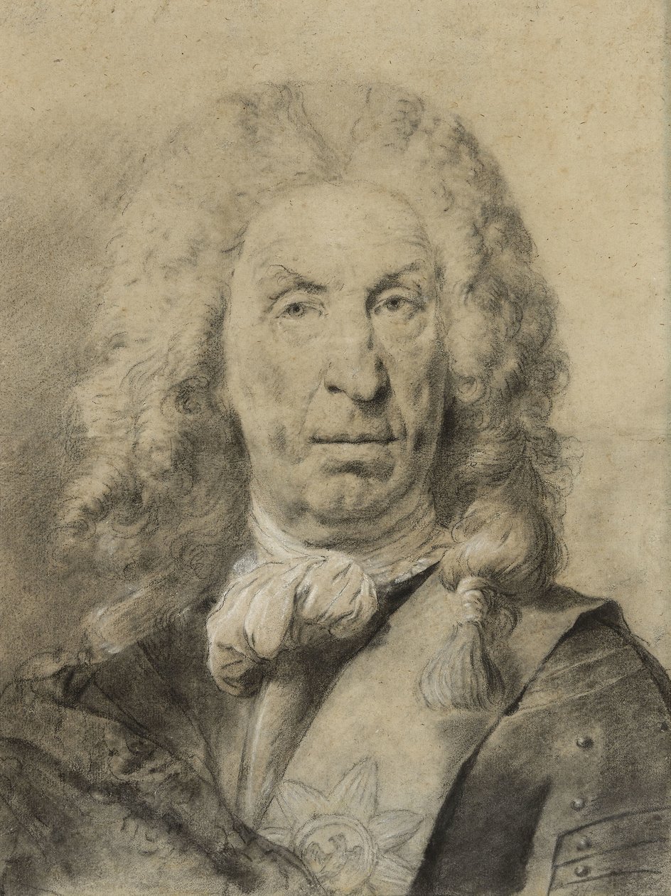 Portræt af marskal von der Schulenburg, ca. 1735 (sort-hvidt kridt med kul på papir) af Giovanni Battista Piazzetta