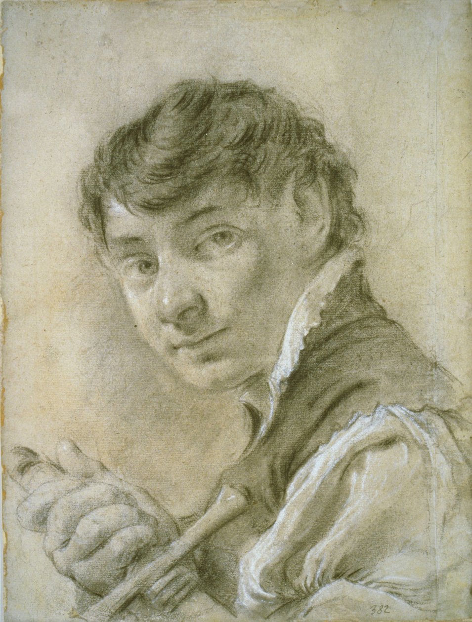 Portræt af en ung mand, der holder et sværd, ca. 1735 (sort-hvidt kridt med kul på papir) af Giovanni Battista Piazzetta