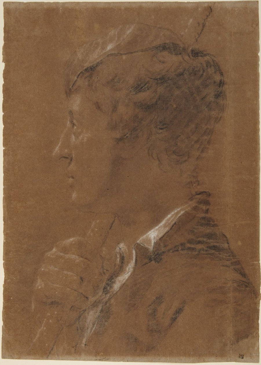 Profil: Ung mand, der holder en stav af Giovanni Battista Piazzetta
