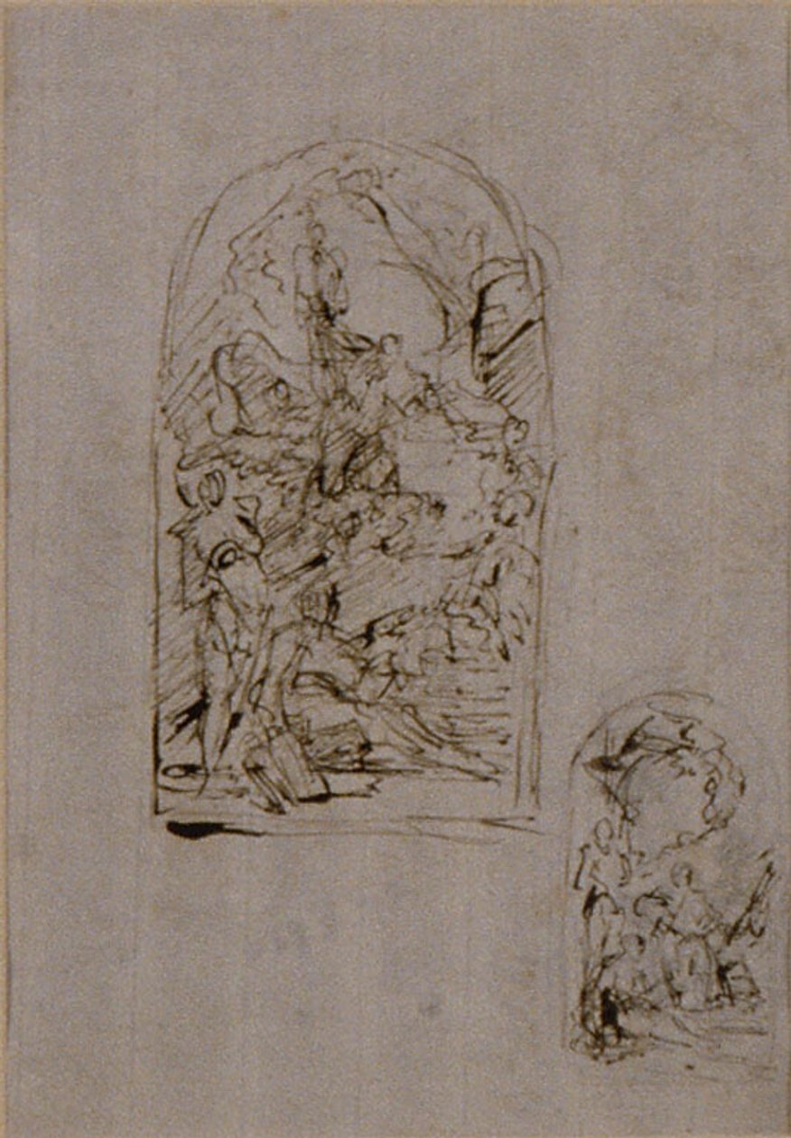 Skitser til et alter med Sankt Margaretha af Cortona, Sankt Sebastian og Sankt Roch (recto); To skitser til et alter (verso) af Giovanni Battista Piazzetta