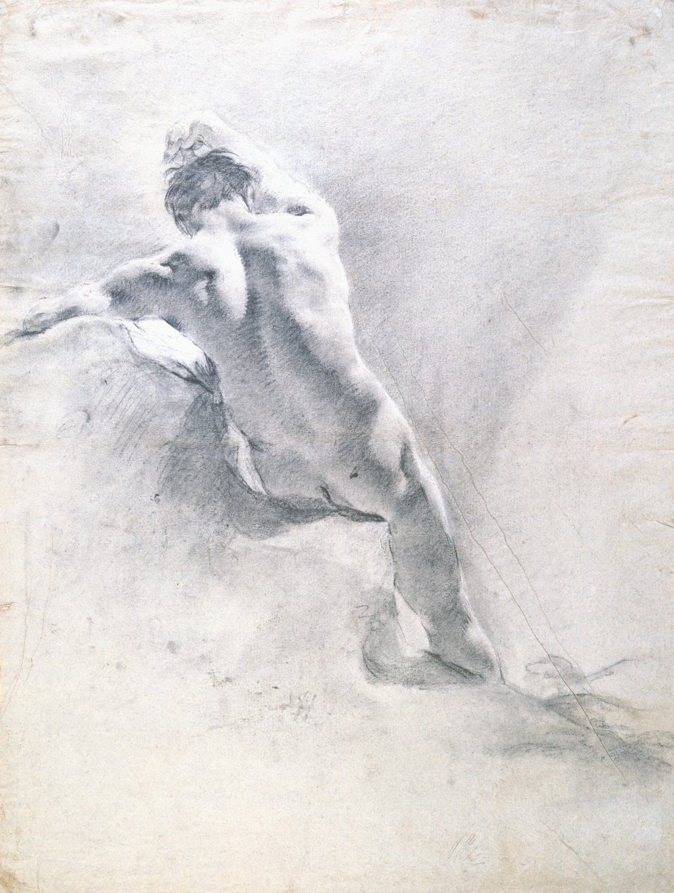 Studie af en nøgen mand, ca. 1715 (sort kridt forhøjet med hvidt på papir) af Giovanni Battista Piazzetta