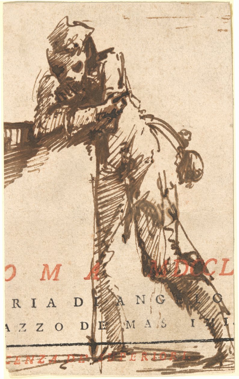 En mand, der læner sig op ad en struktur af Giovanni Battista Piranesi
