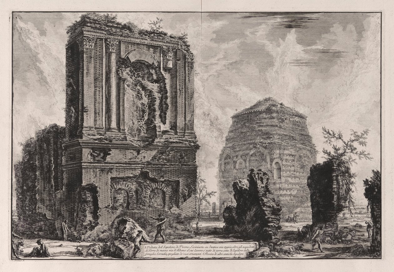 A. Udsigt over Pisone Licinianos grav på l af Giovanni Battista Piranesi