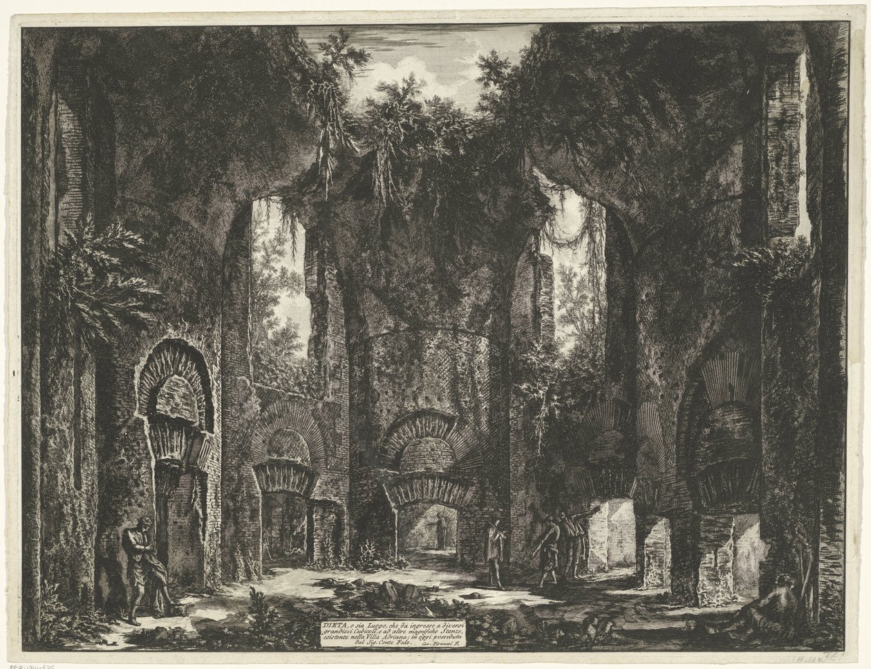 Akademie i de Villa Adriana t og Tivoli Diæt, eller begge dele Sted, der giver adgang til adskillige storslåede sengebåse og til andre storslåede rum, der findes i Villa Adrian (...) (titel på objektet) Gezichten op Rom (serietitel) Udsigt over Rom tegnet  af Giovanni Battista Piranesi