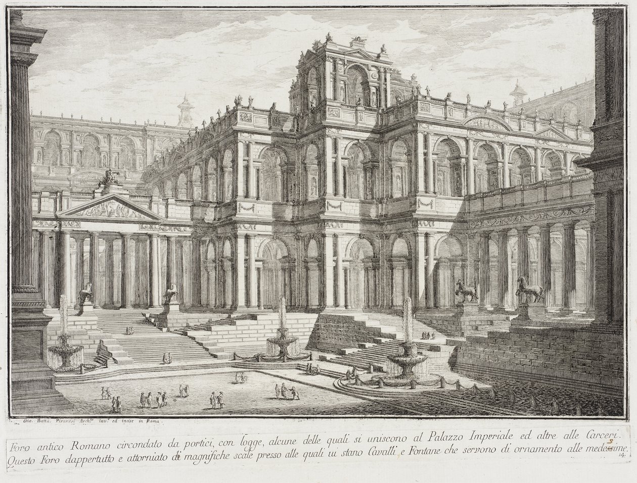 Antikt forum omgivet af søjlegange af Giovanni Battista Piranesi