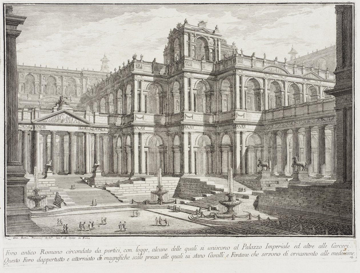Gammelt forum omgivet af porticoes, ca. 1743 af Giovanni Battista Piranesi