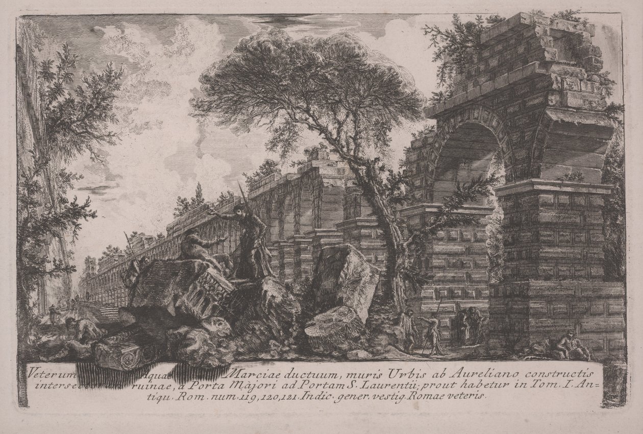 Gammel akvædukt af Acqua Marcia ved bymurene opført af Aurelian af Giovanni Battista Piranesi
