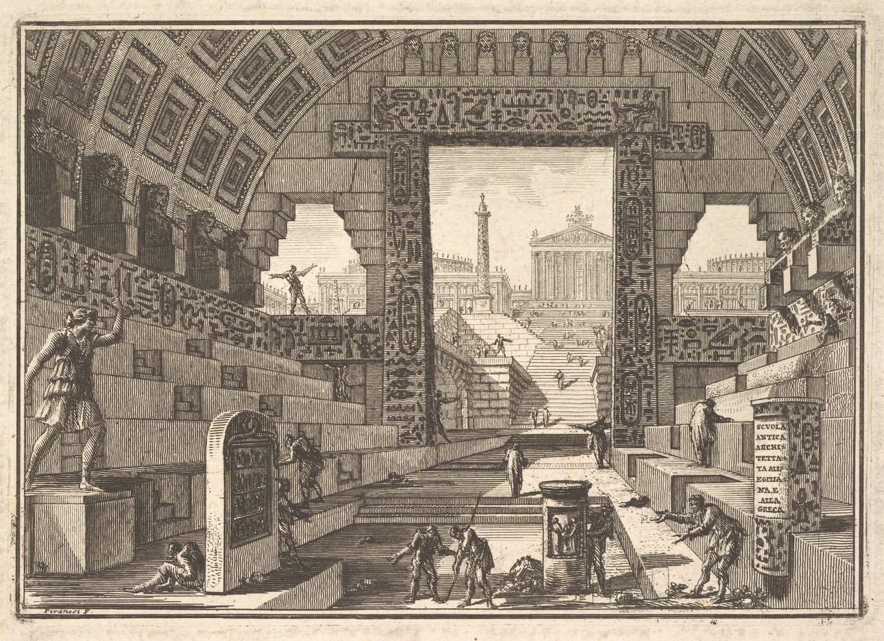 Antik skole opført i egyptisk og græsk stil af Giovanni Battista Piranesi