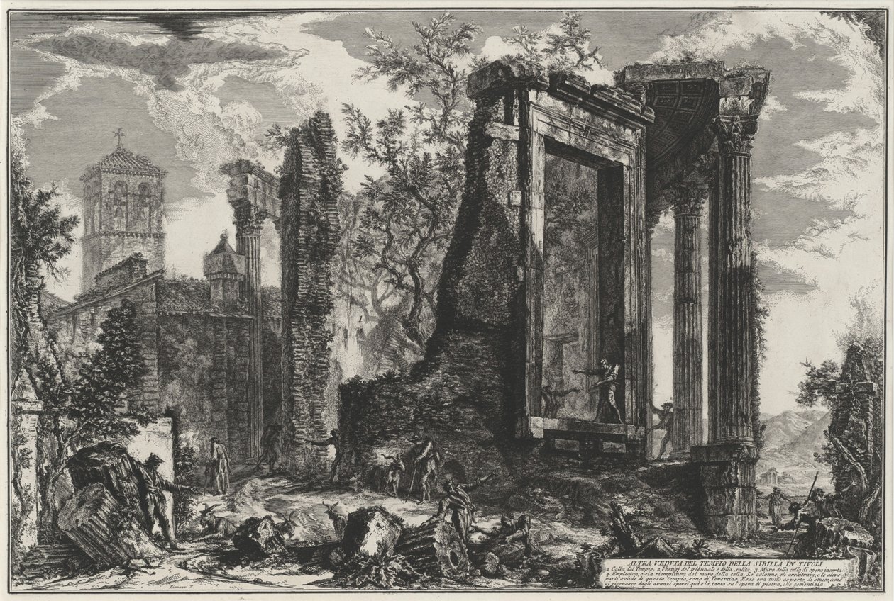 Anden udsigt over Tempio della Sibilla i Tivoli (fra: Vedute di Roma) af Giovanni Battista Piranesi