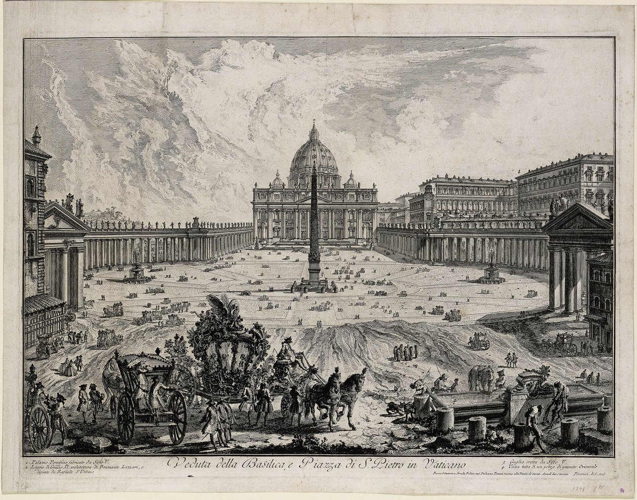 Udsigt over basilikaen og pladsen ved San Pietro i Vatikanet (fra: Vedute di Roma) af Giovanni Battista Piranesi
