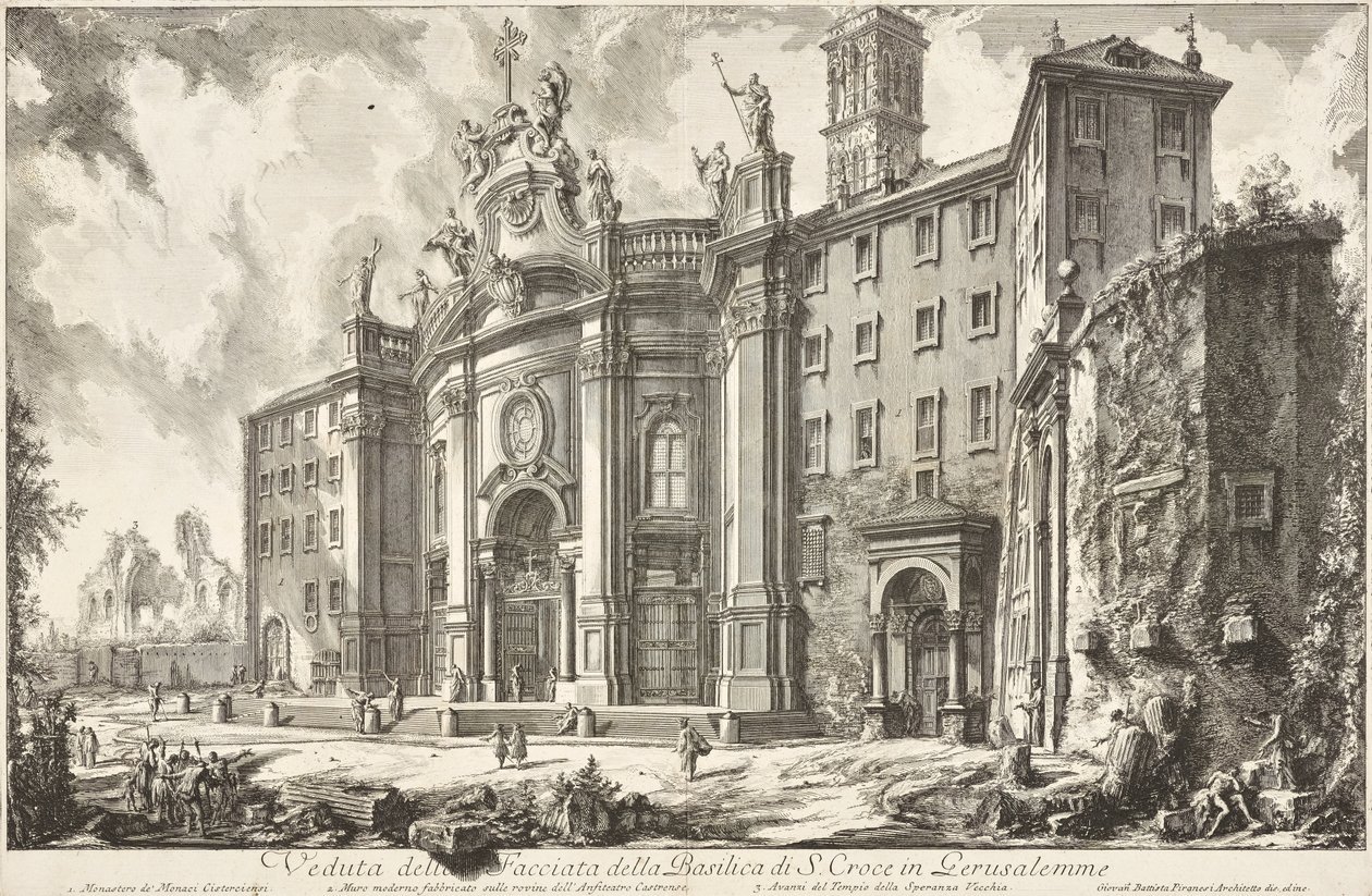 Udsigt over facaden på basilikaen Santa Croce in Gerusalemme af Giovanni Battista Piranesi